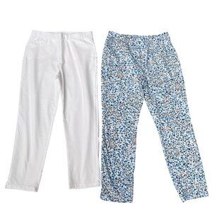 Susan Graver Weekend Womens S Capris 2 Pair White & Blue Speckled Pull On Spring